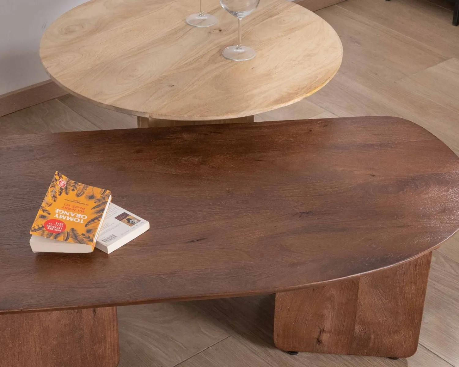 Meuble House Duo de tables basses en manguier naturel et marron finition sablée "Pise" Clearance