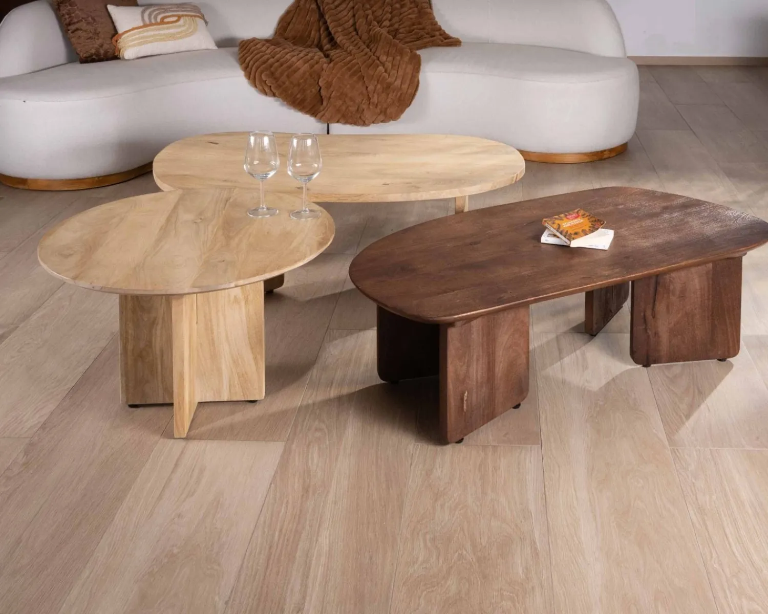Meuble House Duo de tables basses en manguier naturel et marron finition sablée "Pise" Clearance