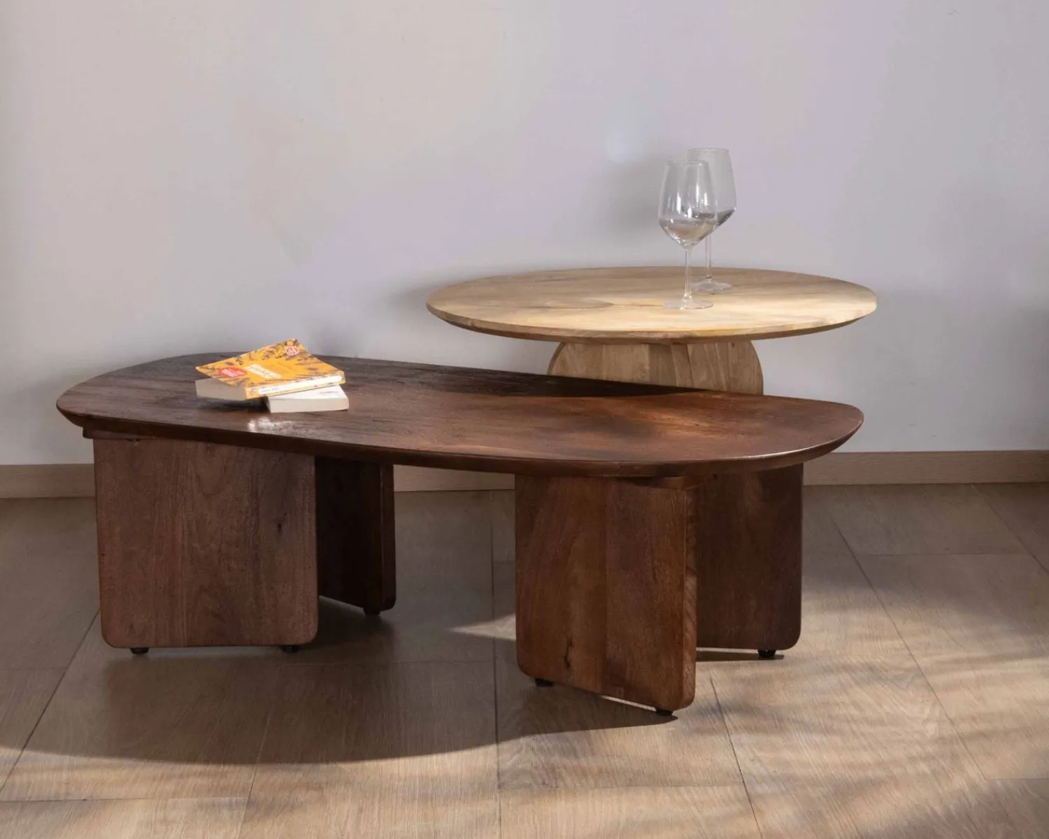 Meuble House Duo de tables basses en manguier naturel et marron finition sablée "Pise" Clearance