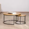 Meuble House Duo de tables basses gigognes "Calypso" en métal et plateaux en bois