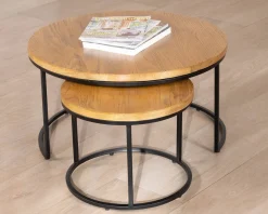 Meuble House Duo de tables basses gigognes "Calypso" en métal et plateaux en bois