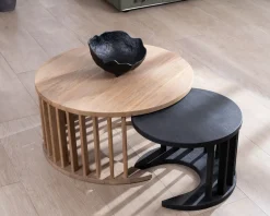 Meuble House Duo de tables basses rondes en manguier sablé marron et noir