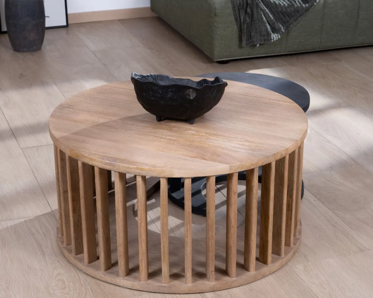 Meuble House Duo de tables basses rondes en manguier sablé marron et noir "Koneks" Hot