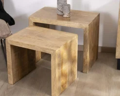 Meuble House Duo de tables d'appoints gigognes en manguier lignes épurées "Manoha" Sale