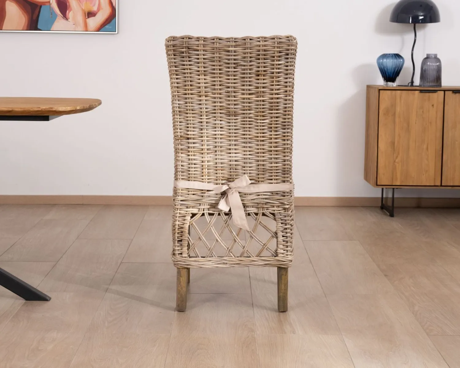Meuble House Elégante chaise de repas en rotin tressé avec galette d'assise en tissu "Noho" Online
