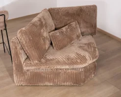 Meuble House Elément d'angle pour canapé modulaire camel en velours larges côtes