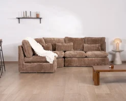 Meuble House Elément d'angle pour canapé modulaire camel en velours larges côtes