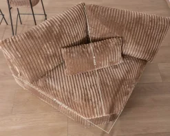 Meuble House Elément d'angle pour canapé modulaire camel en velours larges côtes