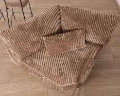 Meuble House Elément d'angle pour canapé modulaire camel en velours larges côtes