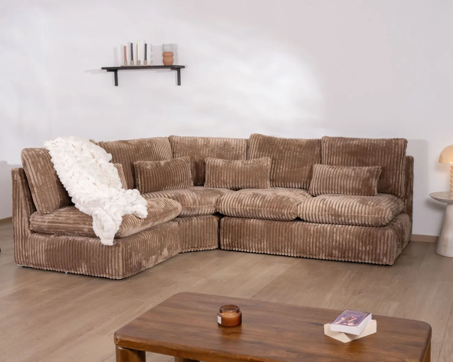Meuble House Elément d'angle pour canapé modulaire camel en velours larges côtes "Kédusa" New