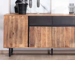 Meuble House Enfilade 175cm en acacia avec 2 tiroirs et pieds métal noirs