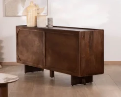Meuble House Enfilade esprit rétro chic 4 portes 180 cm en manguier massif teinte noyer 