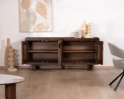 Meuble House Enfilade esprit rétro chic 4 portes 180 cm en manguier massif teinte noyer 