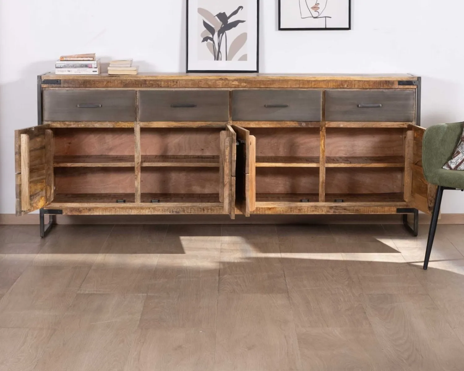 Meuble House Enfilade industrielle 200 cm en manguier et métal "Shade" Outlet