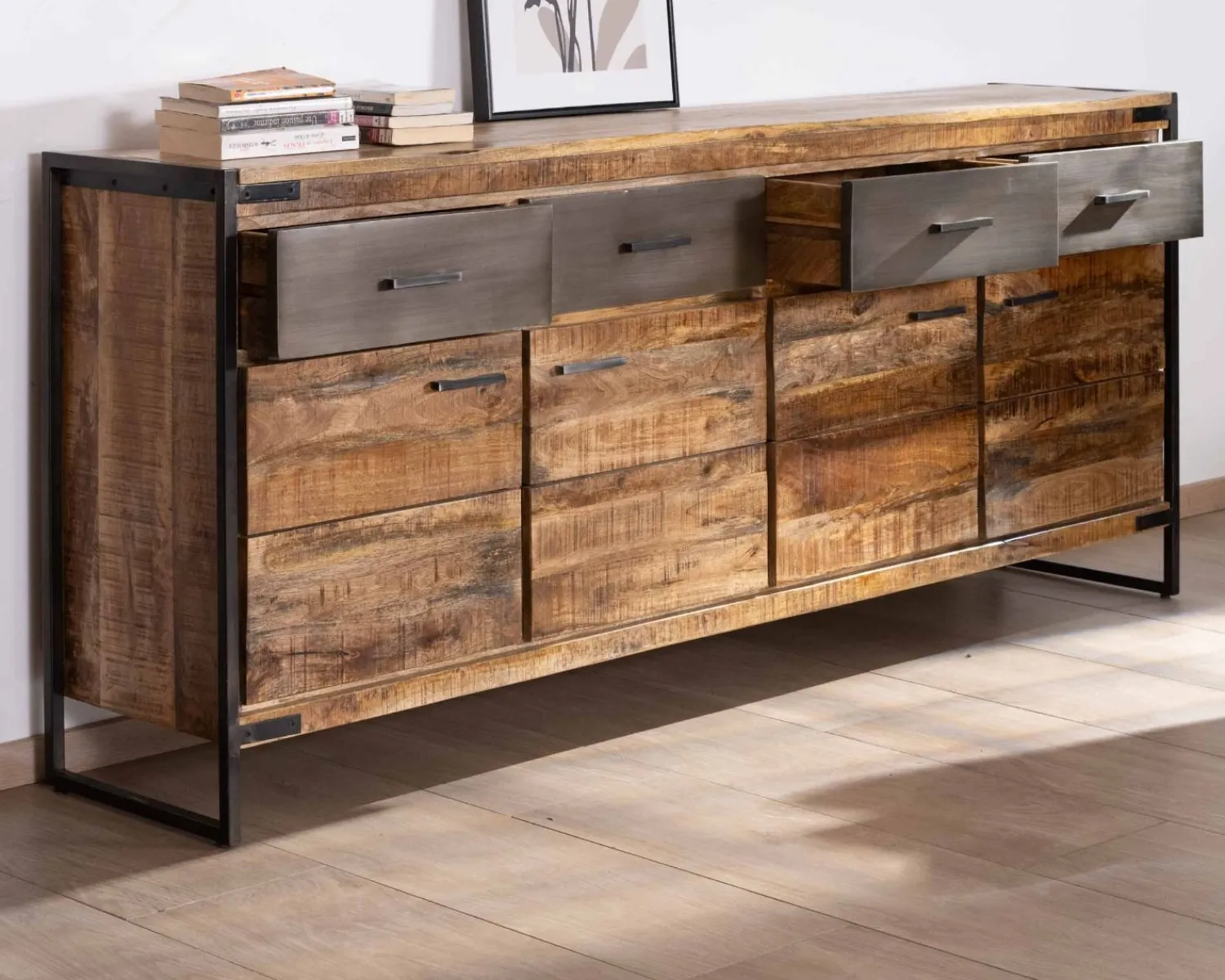 Meuble House Enfilade industrielle 200 cm en manguier et métal "Shade" Outlet