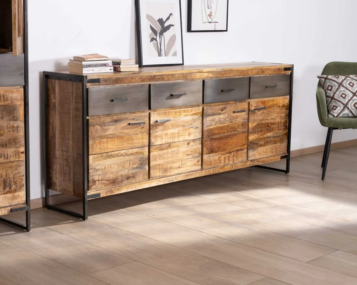 Meuble House Enfilade industrielle 200 cm en manguier et métal "Shade" Outlet