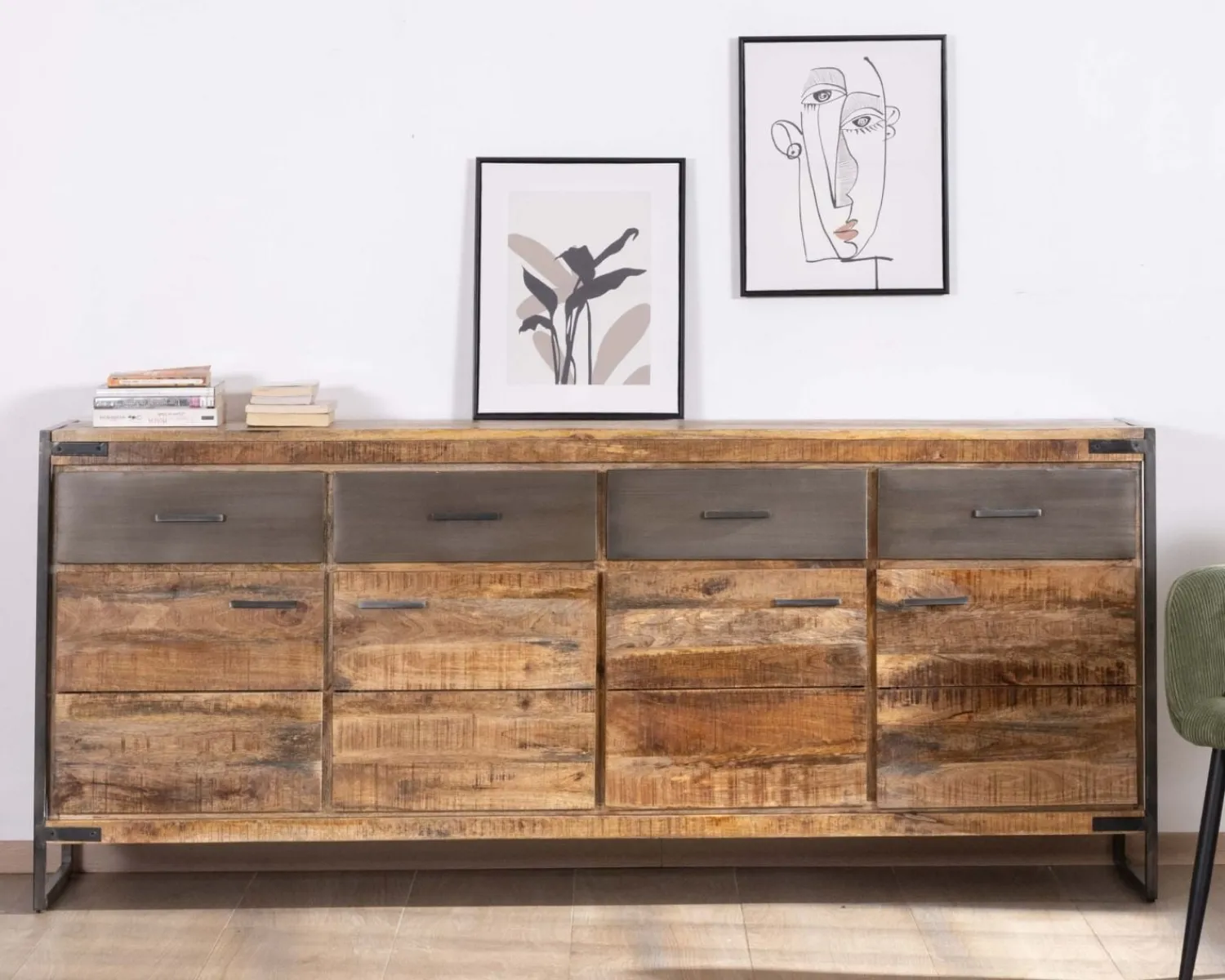 Meuble House Enfilade industrielle 200 cm en manguier et métal "Shade" Outlet