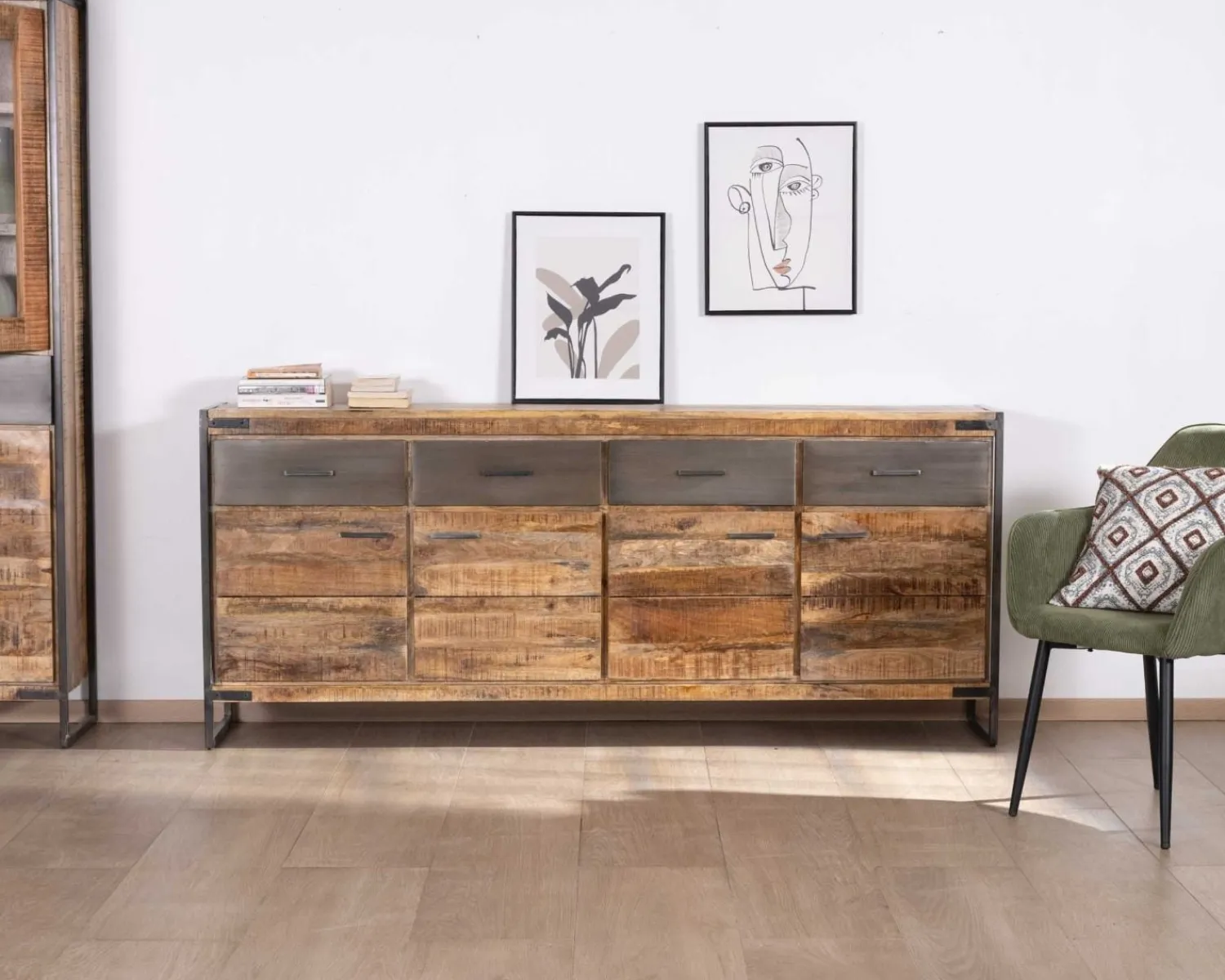 Meuble House Enfilade industrielle 200 cm en manguier et métal "Shade" Outlet