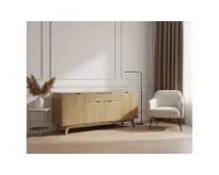 Meuble House Enfilade 4 portes 200 cm en manguier teinte noyer clair "Elyka" style scandinave Best