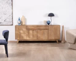 Meuble House Enfilade 4 portes 200 cm en manguier teinte noyer clair