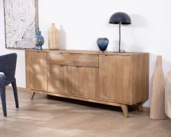 Meuble House Enfilade 4 portes 200 cm en manguier teinte noyer clair