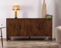 Meuble House Enfilade rétro 4 portes en manguier massif foncé 180 cm