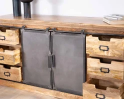 Meuble House Enfilade style factory en bois massif et métal
