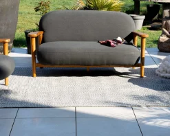 Meuble House Ensemble canapé et fauteuil de jardin en tissu gris foncé 