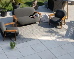 Meuble House Ensemble canapé et fauteuil de jardin en tissu gris foncé 