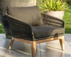 Meuble House Ensemble de jardin haut de gamme 3 pièces en teck et tissu gris foncé 