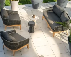 Meuble House Ensemble de jardin haut de gamme 3 pièces en teck et tissu gris foncé 