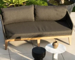 Meuble House Ensemble de jardin haut de gamme 3 pièces en teck et tissu gris foncé 