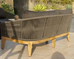 Meuble House Ensemble de jardin haut de gamme 3 pièces en teck et tissu gris foncé 