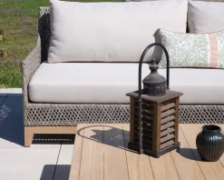 Meuble House Ensemble de jardin tressé en teck et tissu haut de gamme chiné 