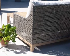 Meuble House Ensemble de jardin tressé en teck et tissu haut de gamme chiné 