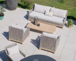 Meuble House Ensemble de jardin tressé en teck et tissu haut de gamme chiné 