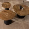 Meuble House Ensemble de 3 tables basses en bois et métal formes galets naturels "Daun" Sale