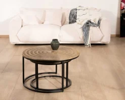 Meuble House Ensemble de 2 tables basses rondes gigognes noires plateau bois