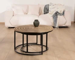 Meuble House Ensemble de 2 tables basses rondes gigognes noires plateau bois