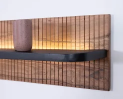 Meuble House Etagère murale en acacia avec éclairage LED