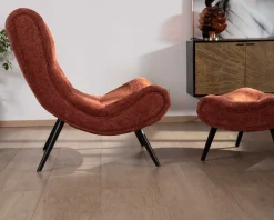 Meuble House Fauteuil avec repose-pieds en tissu terracotta en velours