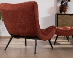 Meuble House Fauteuil avec repose-pieds en tissu terracotta en velours