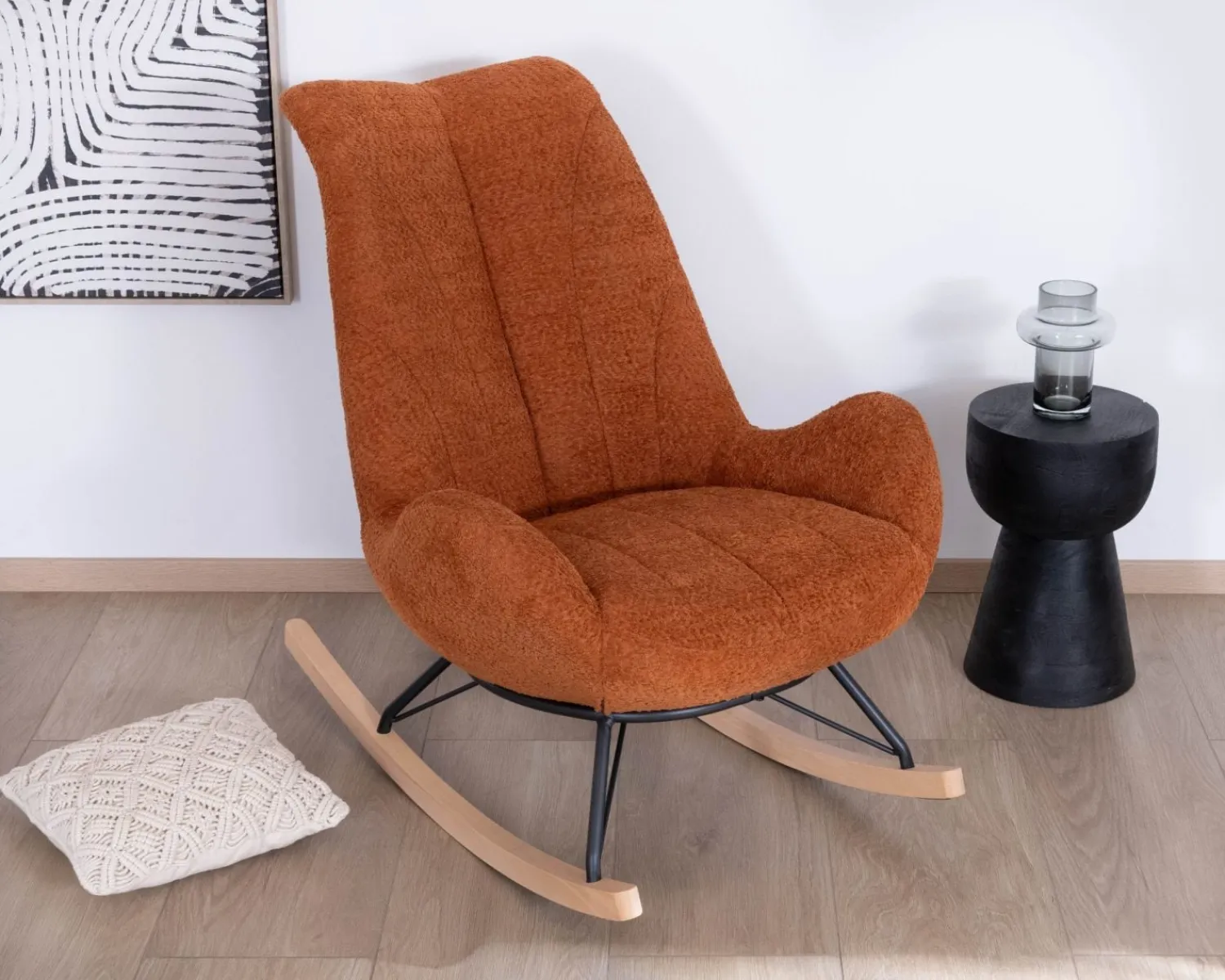 Meuble House Fauteuil à bascule contemporain en tissu bouclette terracotta "Calista" Hot