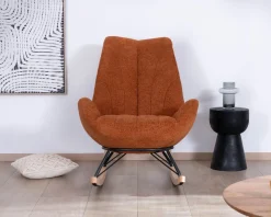 Meuble House Fauteuil à bascule contemporain en tissu bouclette terracotta