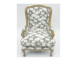 Meuble House Fauteuil bergère imprimé ginko taupe et crème 