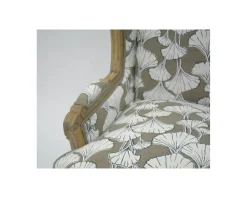 Meuble House Fauteuil bergère imprimé ginko taupe et crème 