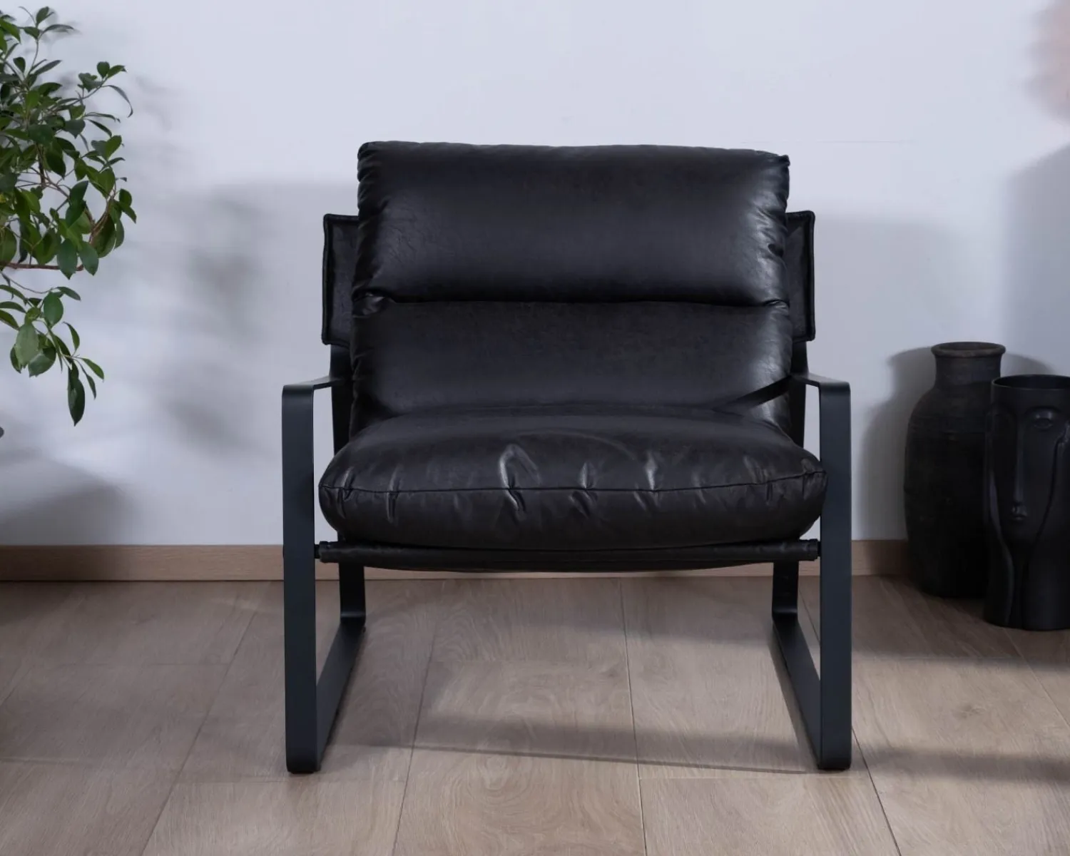 Meuble House Fauteuil club revisité tissu anthracite et métal noir "Torsten" Outlet