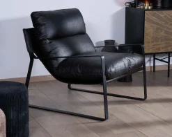 Meuble House Fauteuil club revisité tissu anthracite et métal noir