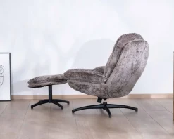Meuble House Fauteuil confort gris cendré esprit rétro avec repose-pieds "Branson" pivotant 360° Best