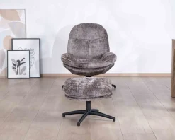 Meuble House Fauteuil confort gris cendré esprit rétro avec repose-pieds 